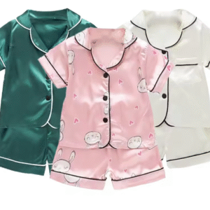 Toddler Satin Pajama Set for Boys & Girls – Ice Silk Cartoon Print Top and Pants | Baby & Kids Sleepwear Loungewear