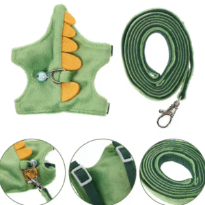 Adjustable Pet Harness with Cartoon Green Dinosaur Design – Lightweight Nonwoven Leash for Small Animals & Ferrets