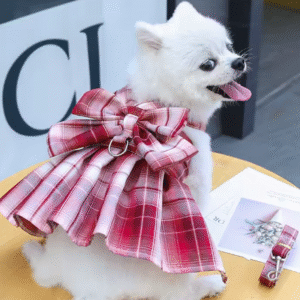 Cute Plaid Skirt Harness and Leash Set – Comfortable Chest Strap Vest for Small Dogs & Cats, Stylish Walking Pet Outfit